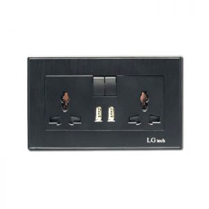 Ổ cắm điện 3 chấu đôi có công tắc và 2 cổng sạc USB LG tech