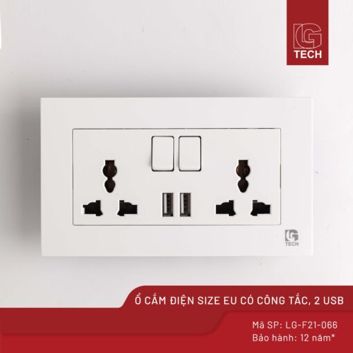 Ổ cắm điện có công tắc kết hợp USB | USB LG-F21-066 1