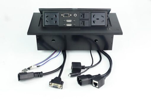 Ổ điện âm bàn cao cấp cho phòng họp, mặt kim loại xước màu đen LG tech LG-K0523B 2