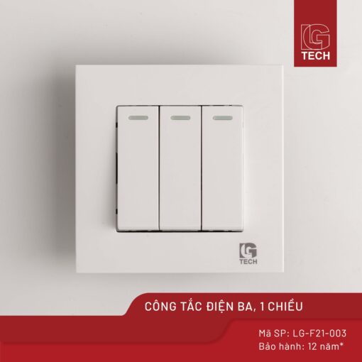 Mặt điện vuông ba công tắc nhựa trắng LG-F21-003 1