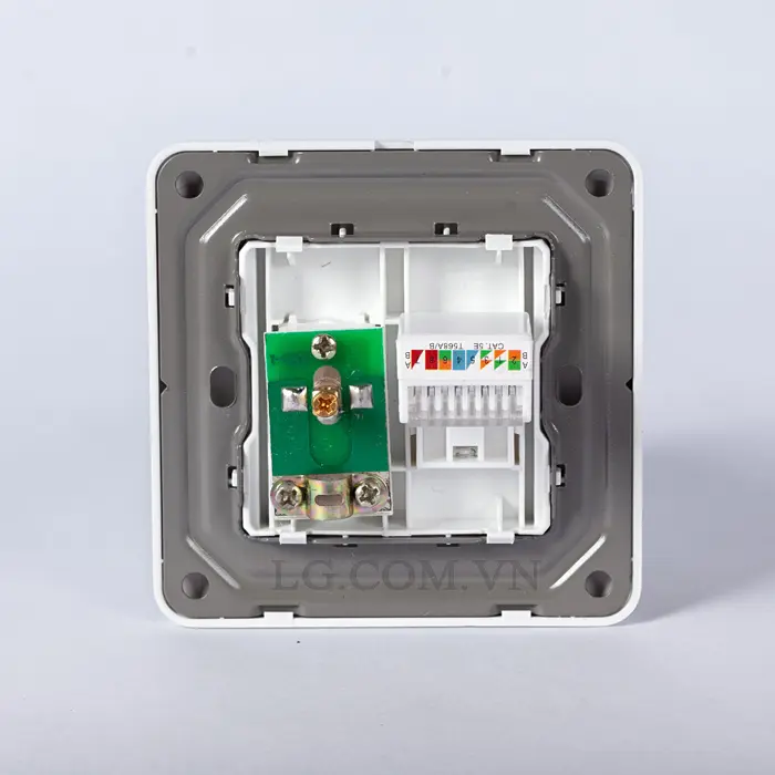 Ổ cắm tivi âm tường cùng cổng mạng (LAN) RJ45 chuẩn vuông LG-TT-055 2 Ổ cắm tivi âm tường cùng cổng mạng ( LAN ) RJ45 chuẩn vuông LG-TT-055