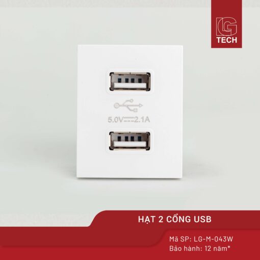 Hạt 2 cổng USB LG Tech, size 36mm màu trắng LG-FT-043W 1