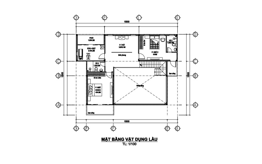 Bản vẽ mặt bằng công năng lầu 1