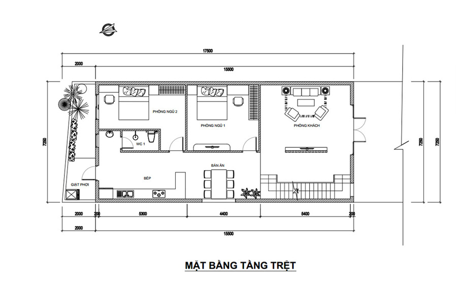 Bản vẽ bố trí mặt bằng công năng tầng trệt