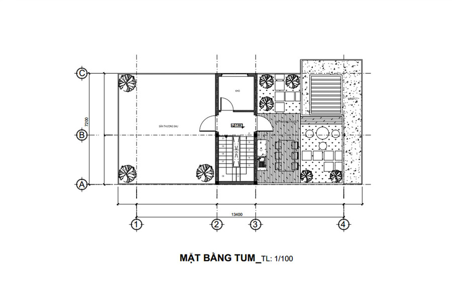 Bố trí mặt bằng công năng tầng tum
