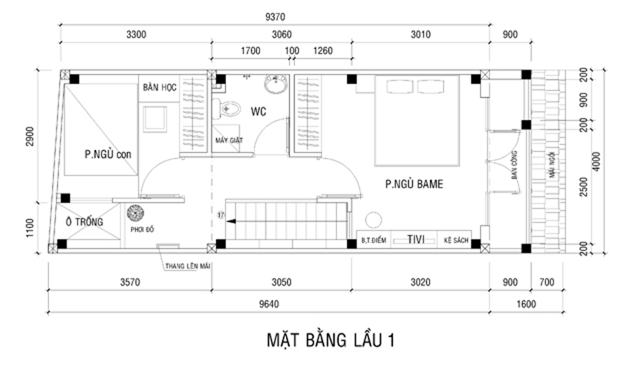 Bản vẽ bố trí mặt bằng lầu 1