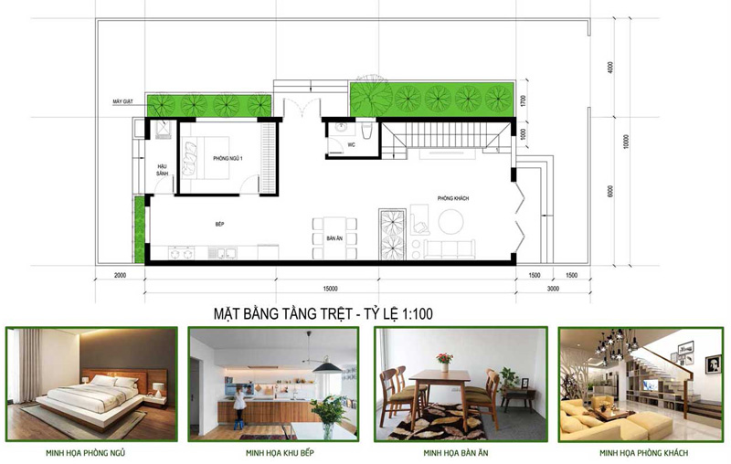 Bản vẽ thiết kế nhà phố 2 tầng 70m2 tại tầng trệt