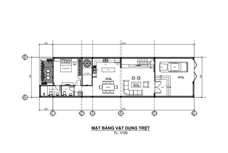 Bản vẽ thiết kế mẫu nhà phố 2 tầng mặt tiền 6m
