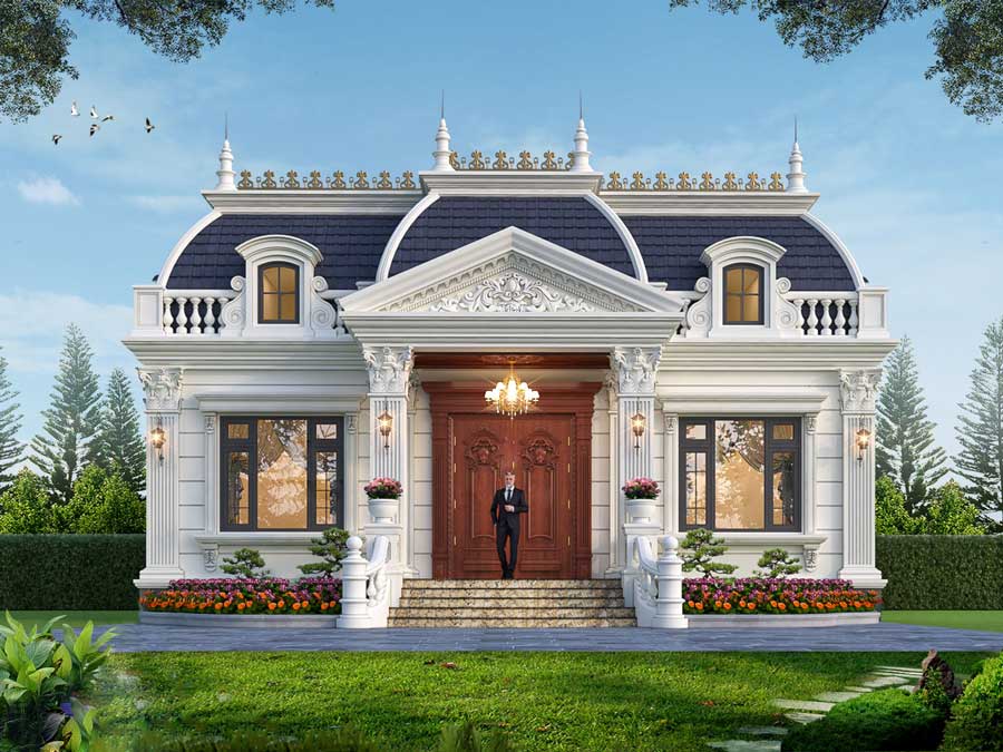 Biệt thự 1 tầng kiểu Pháp mái mansard
