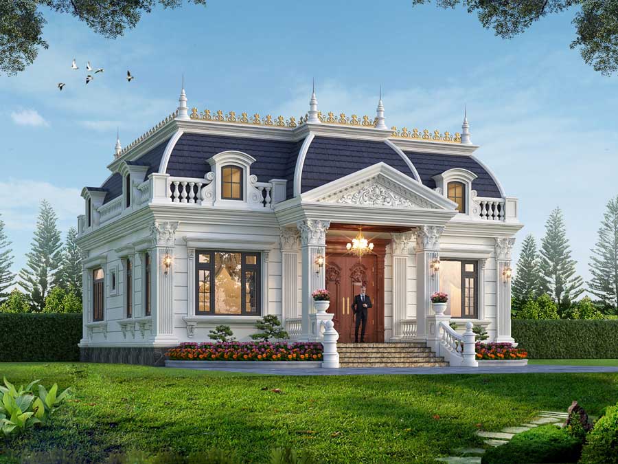 Biệt thự 1 tầng kiểu Pháp mái mansard