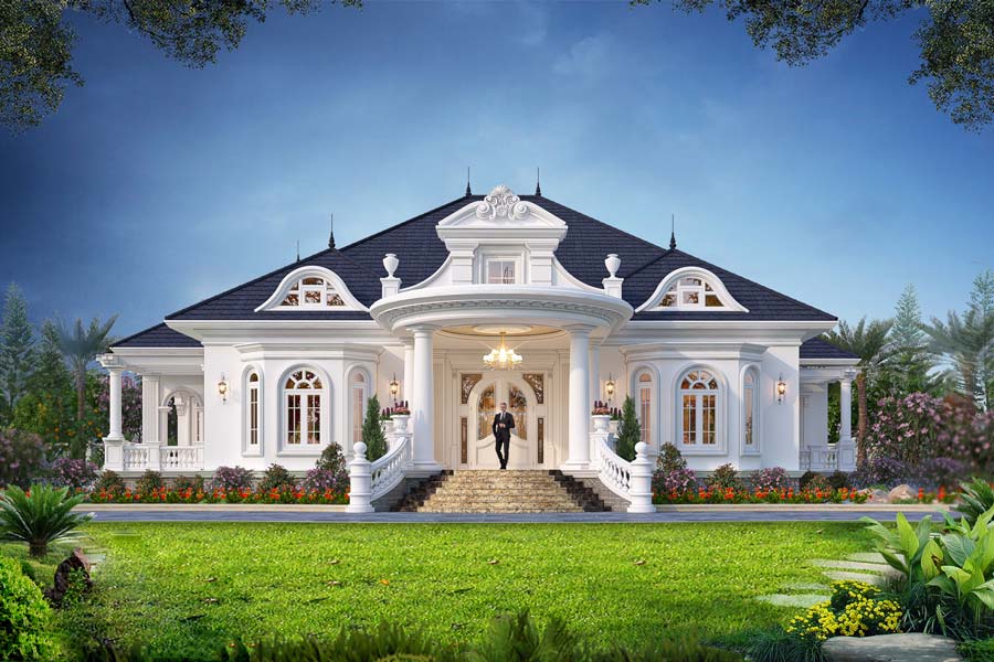 Thiết kế biệt thự 1 tầng kiểu Pháp mái nhật