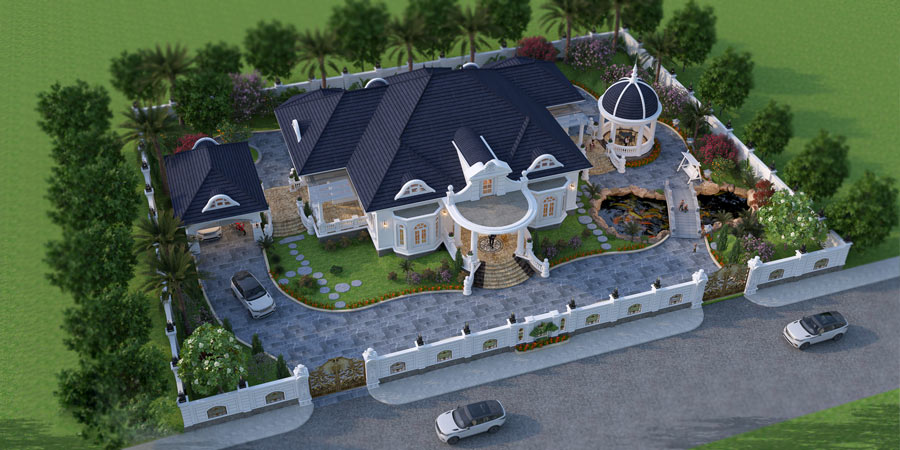 Thiết kế biệt thự 1 tầng kiểu Pháp mái nhật