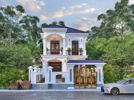 Thiết kế biệt thự 2 tầng tân cổ điển kiểu Pháp có gara