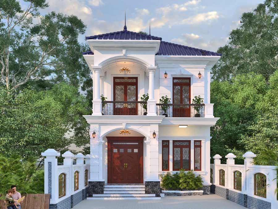 Thiết kế biệt thự 2 tầng tân cổ điển kiểu Pháp có gara