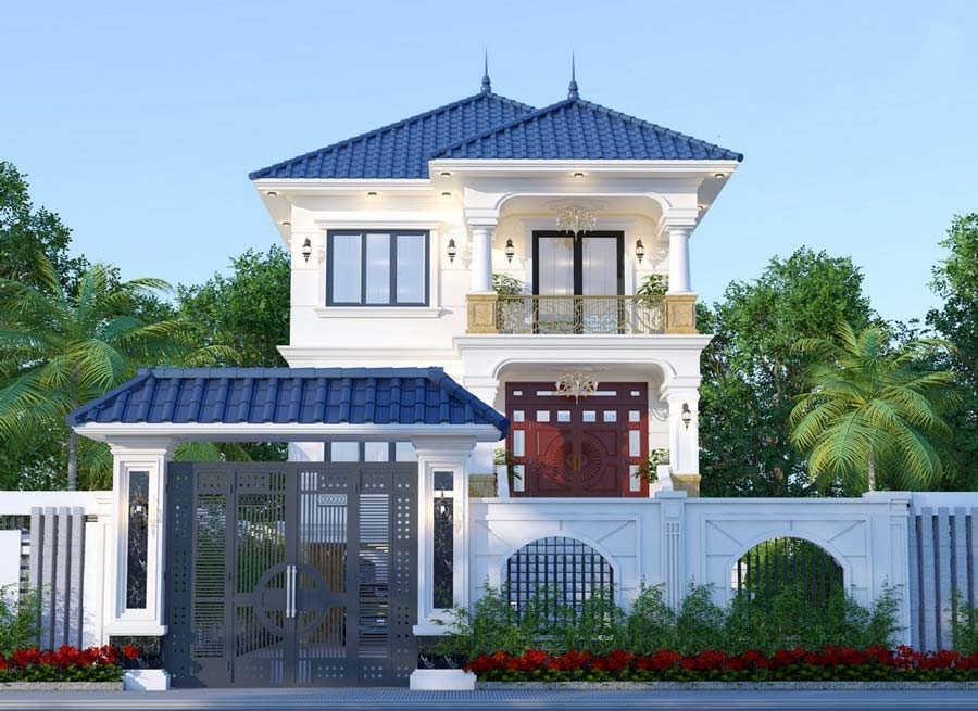 Thiết kế biệt thự 2 tầng tân cổ điển kiểu Pháp có tầng hầm