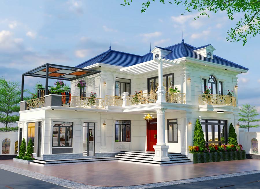 Biệt thự tân cổ điển chữ L 2 tầng kiểu Pháp