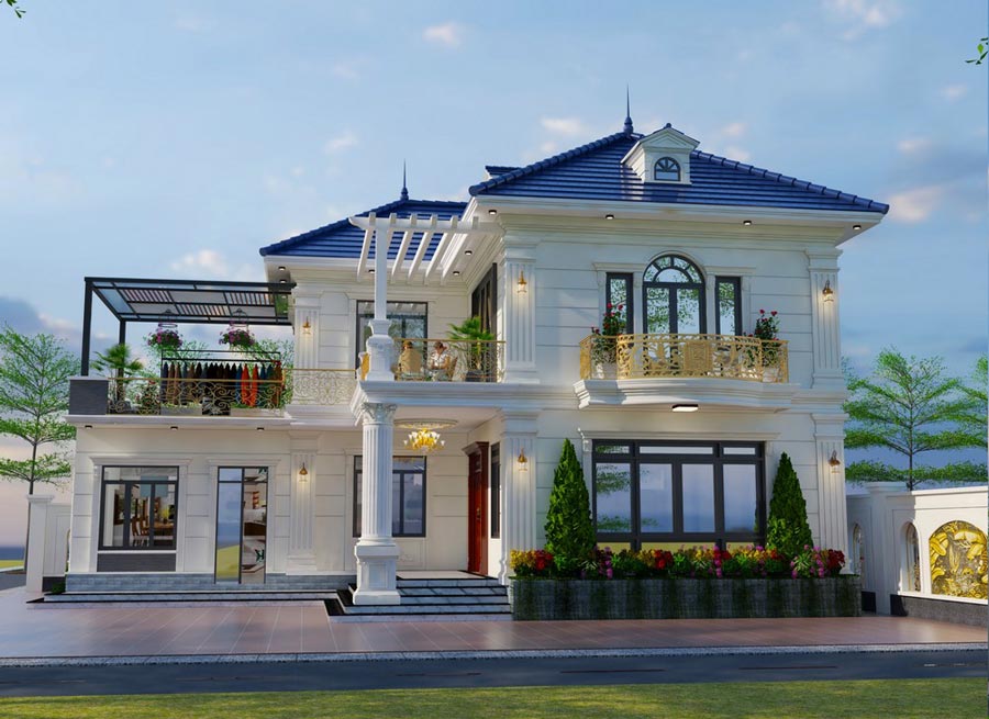 Biệt thự tân cổ điển chữ L 2 tầng kiểu Pháp