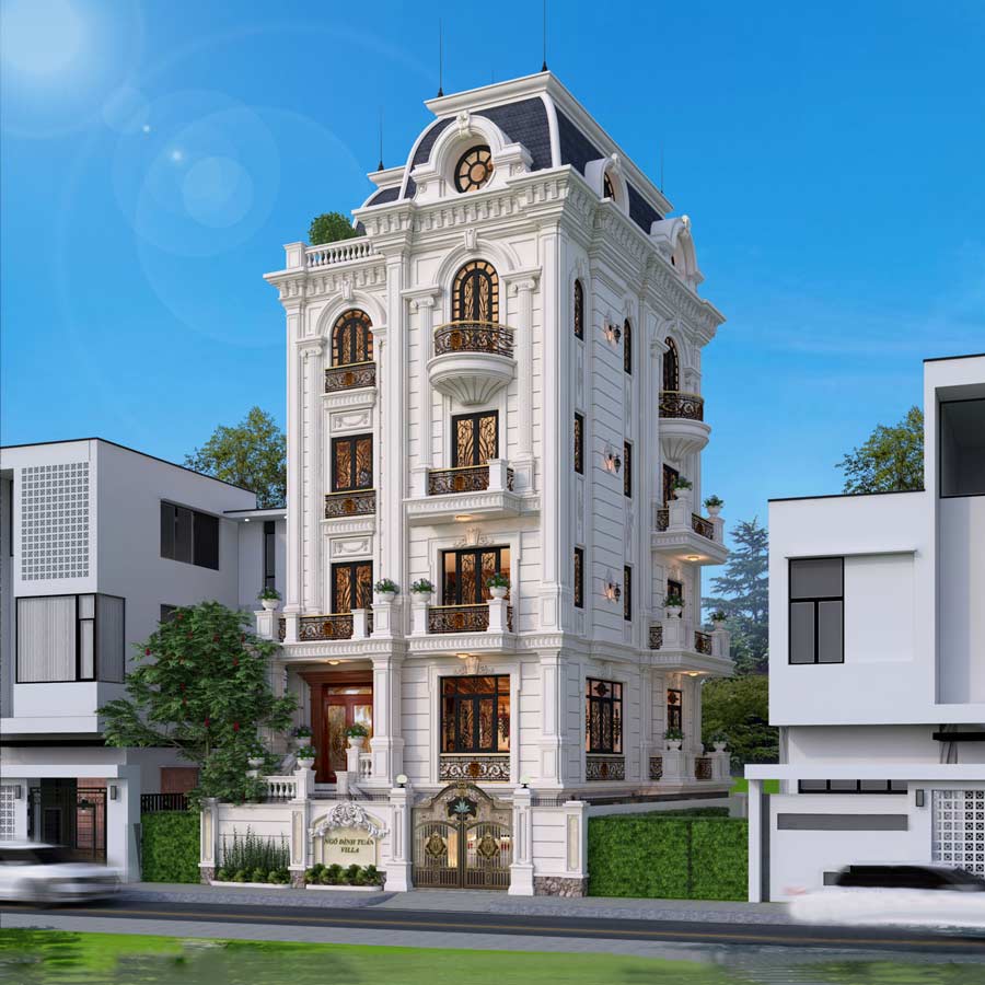 Mẫu biệt thự kiểu Pháp 5 tầng 6 phòng ngủ