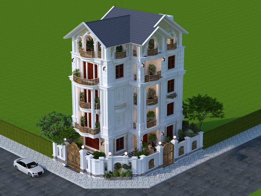 Mẫu biệt thự kiểu Pháp 5 tầng mái Thái