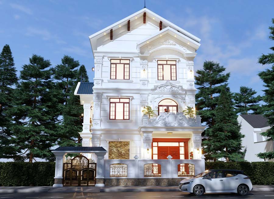 Mẫu biệt thự mini kiểu Pháp 4 phòng ngủ