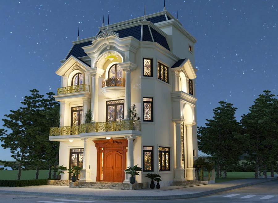 Mẫu biệt thự mini kiểu Pháp 4 phòng ngủ