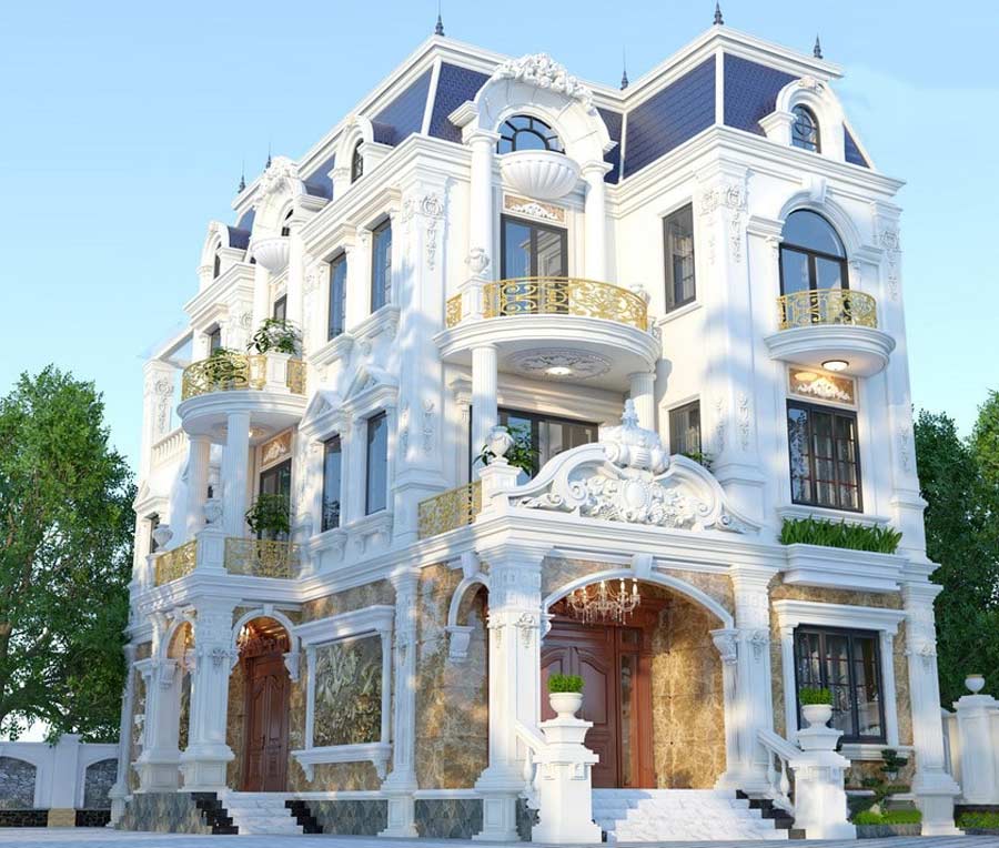 Mẫu biệt thự mini kiểu Pháp 5 phòng ngủ