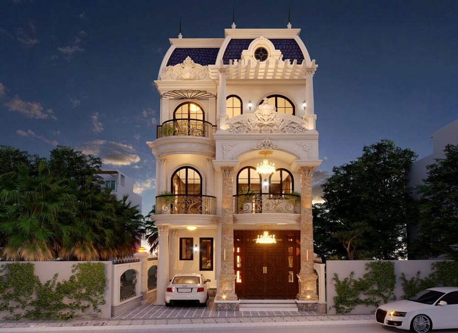 Mẫu biệt thự mini kiểu Pháp 5 phòng ngủ