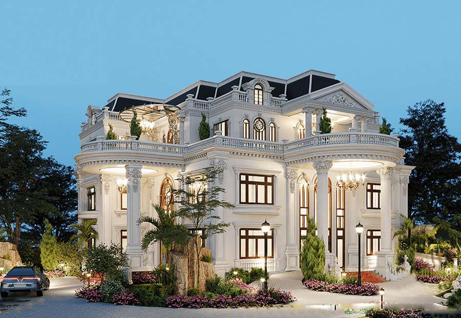 Mẫu biệt thự mini kiểu Pháp 5 phòng ngủ