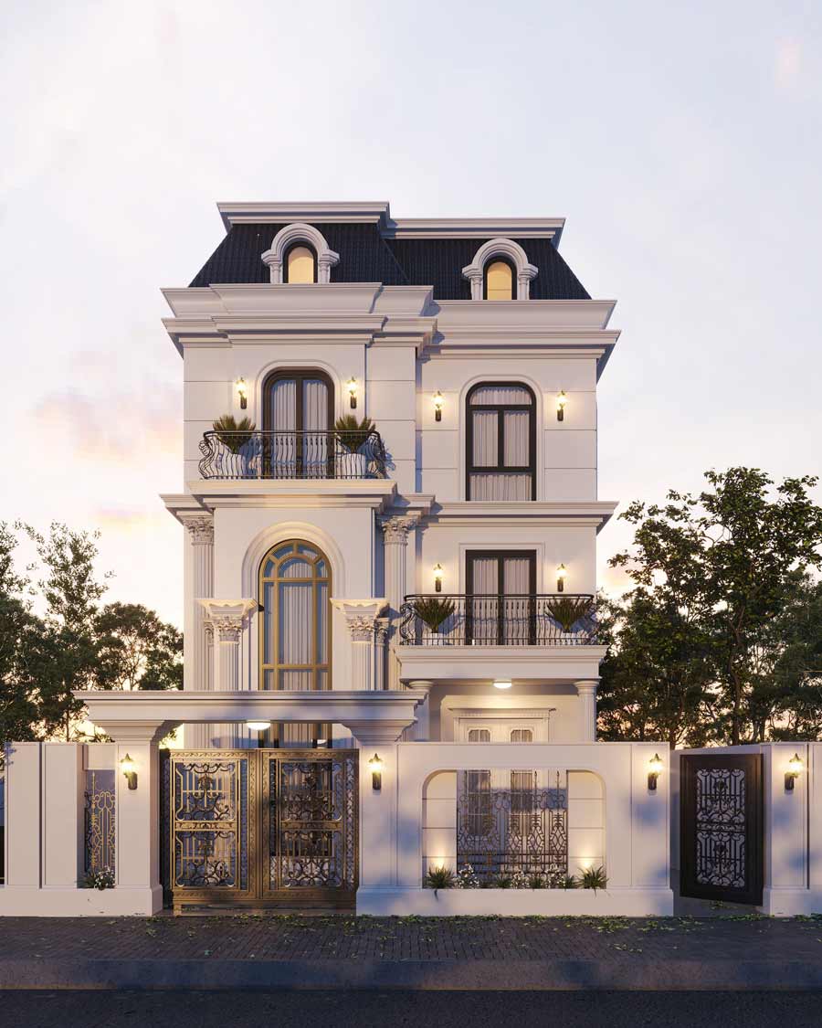 Mẫu biệt thự mini kiểu Pháp 5 phòng ngủ