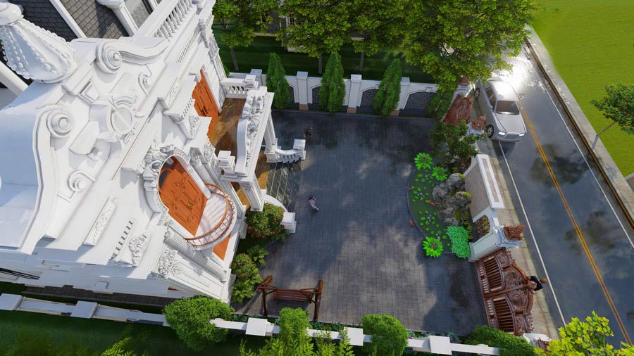 biet-thu-phap-2-tang-ket-hop-san-vuon-2 Mẫu biệt thự Pháp 2 tầng kết hợp sân vườn