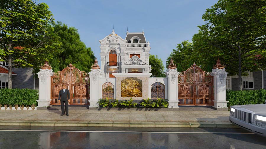 biet-thu-phap-2-tang-ket-hop-san-vuon-3 Mẫu biệt thự Pháp 2 tầng kết hợp sân vườn