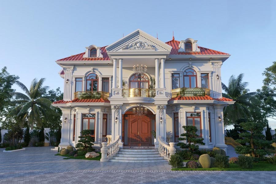 Thiết kế biệt thự sân vườn 2 tầng tân cổ điển kiểu Pháp