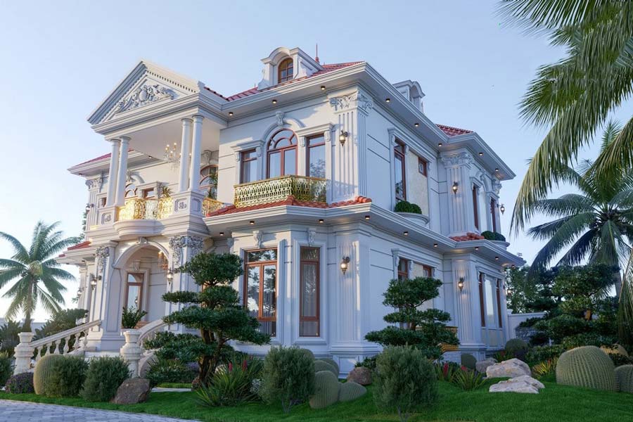 Thiết kế biệt thự sân vườn 2 tầng tân cổ điển kiểu Pháp