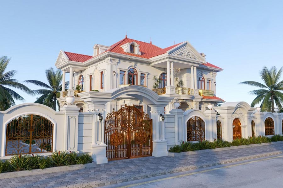 Thiết kế biệt thự sân vườn 2 tầng tân cổ điển kiểu Pháp