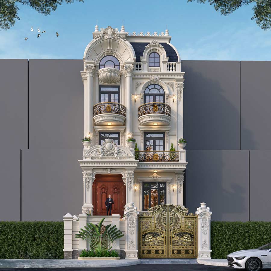 Thiết kế biệt thự tân cổ điển 3 tầng 1 tum kiểu Pháp