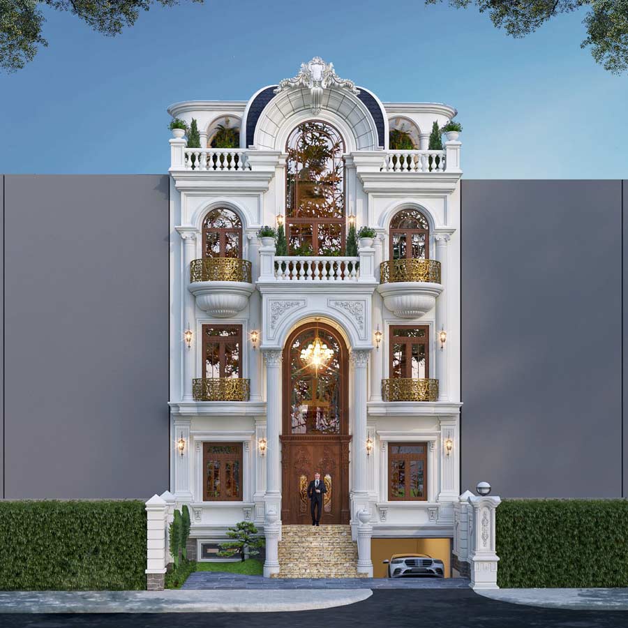 Thiết kế biệt thự tân cổ điển 3 tầng kiểu Pháp có tầng hầm