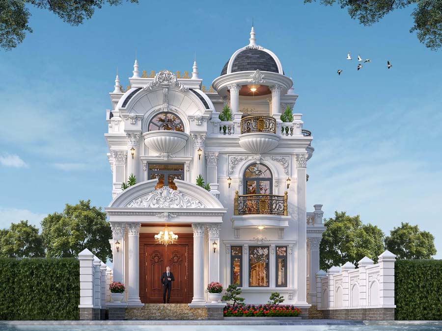 Mẫu biệt thự tân cổ điển 3 tầng kiểu Pháp mái Chóp