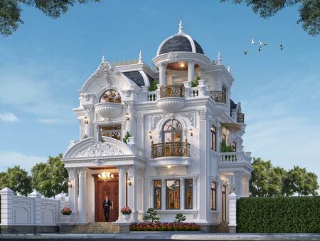 Mẫu biệt thự tân cổ điển 3 tầng kiểu Pháp mái Chóp