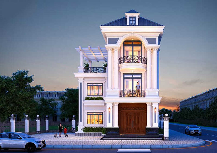 Thiết kế biệt thự tân cổ điển chữ L 3 tầng kiểu Pháp