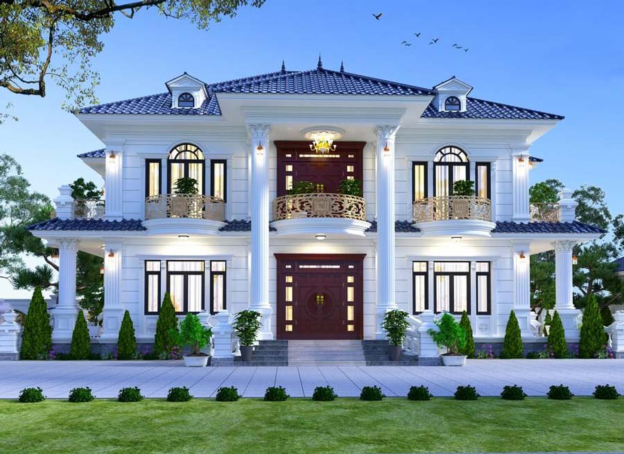 Biệt thự vuông kiểu Pháp 2 tầng tân cổ điển