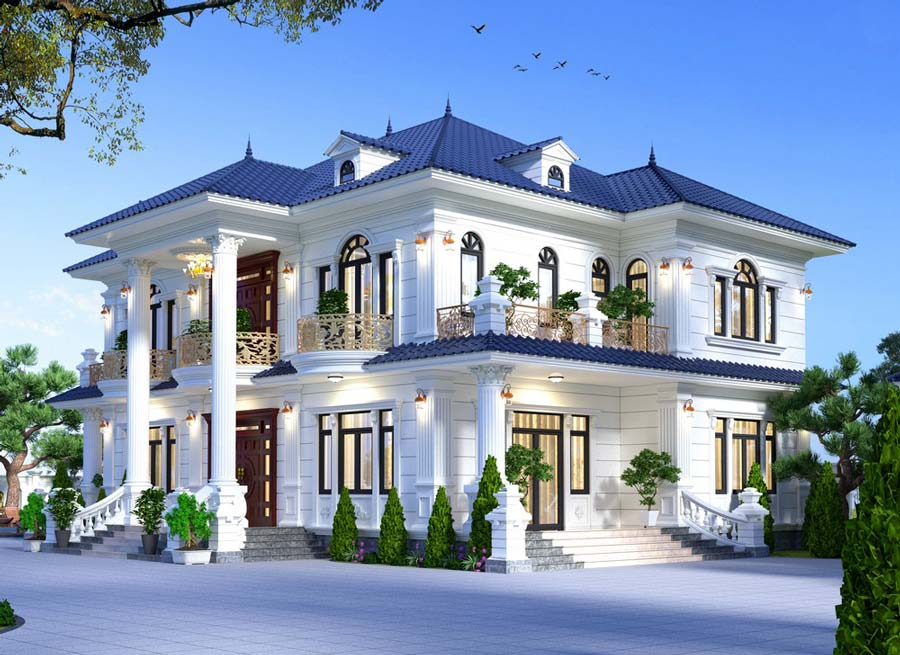 Biệt thự vuông kiểu Pháp 2 tầng tân cổ điển