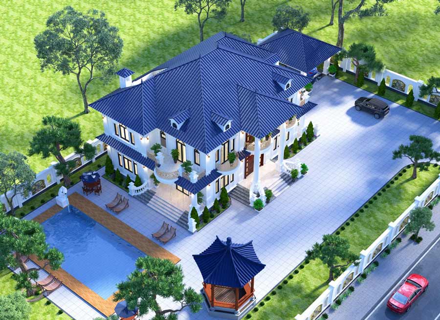 Biệt thự vuông kiểu Pháp 2 tầng tân cổ điển