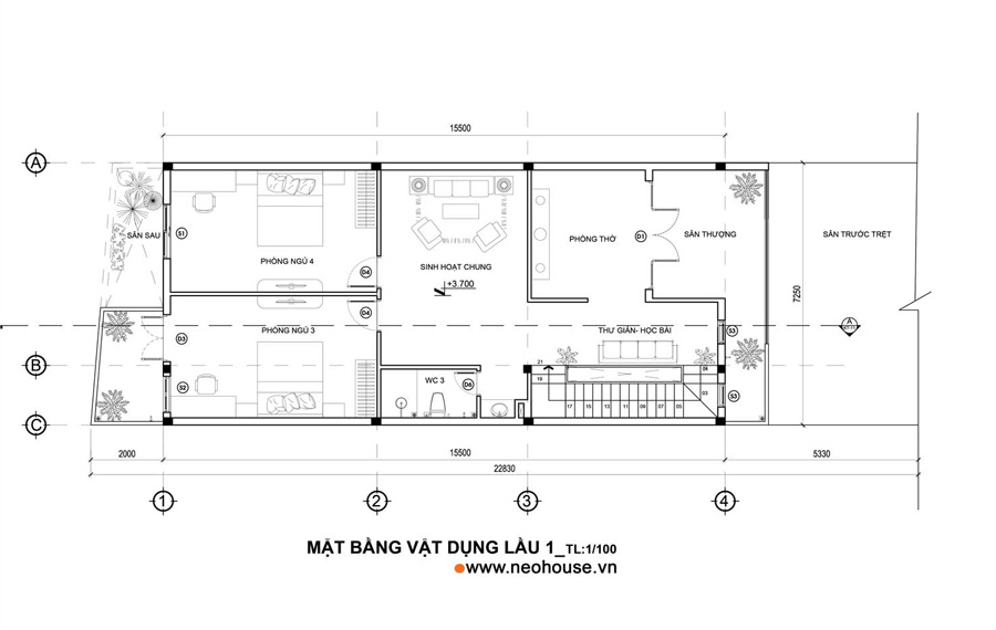 Mặt bằng lầu 1 nhà 1 trệt 1 lầu mái Thái