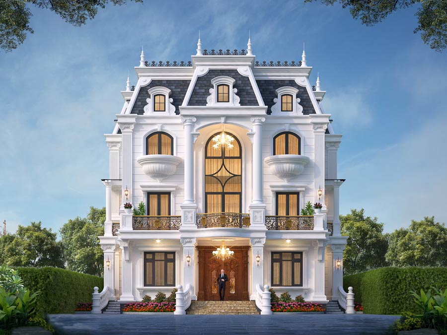 cac-luu-y-khi-thiet-ke-thi-cong-biet-thu-kieu-phap-6 6. Quan tâm đến sân vườn, tiểu cảnh