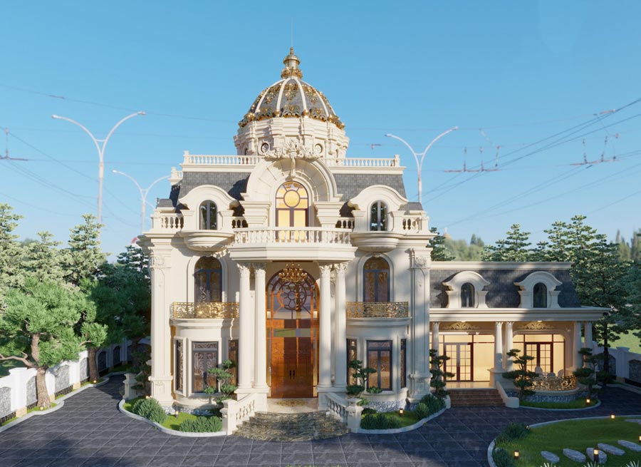 lau-dai-2-tang-kieu-phap-co-dien-1 Mẫu lâu đài 2 tầng kiểu Pháp cổ điển