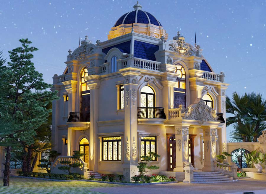 lau-dai-2-tang-kieu-phap-ket-hop-san-vuon-2 Mẫu lâu đài 2 tầng kiểu Pháp kết hợp sân vườn