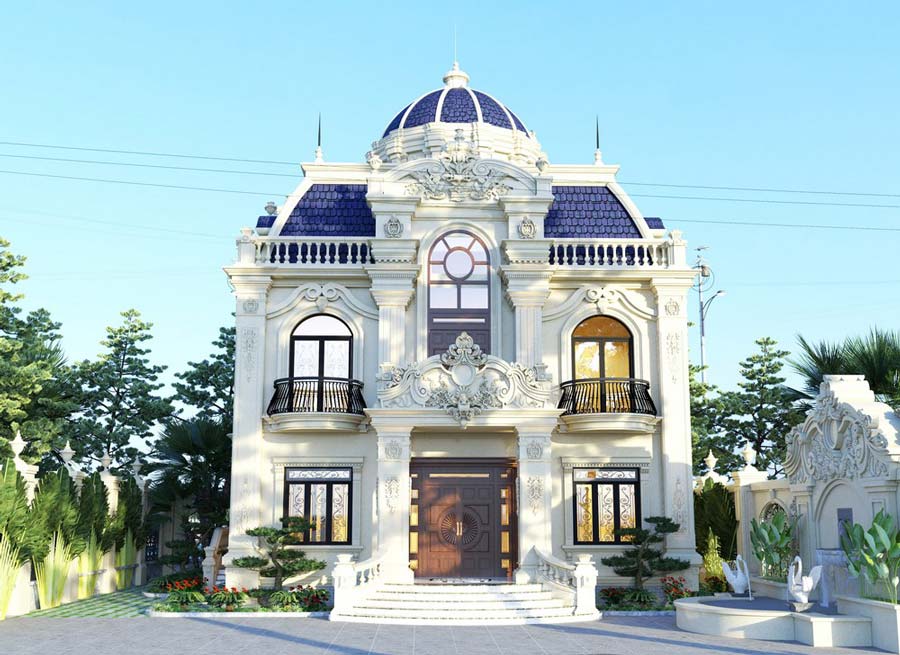 lau-dai-2-tang-kieu-phap-ket-hop-san-vuon-3 Mẫu lâu đài 2 tầng kiểu Pháp kết hợp sân vườn