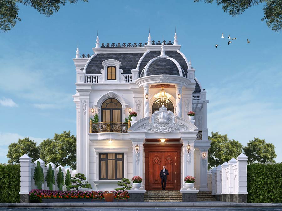 lau-dai-2-tang-kieu-phap-mai-mansard-2 Mẫu lâu đài 2 tầng kiểu Pháp mái mansard