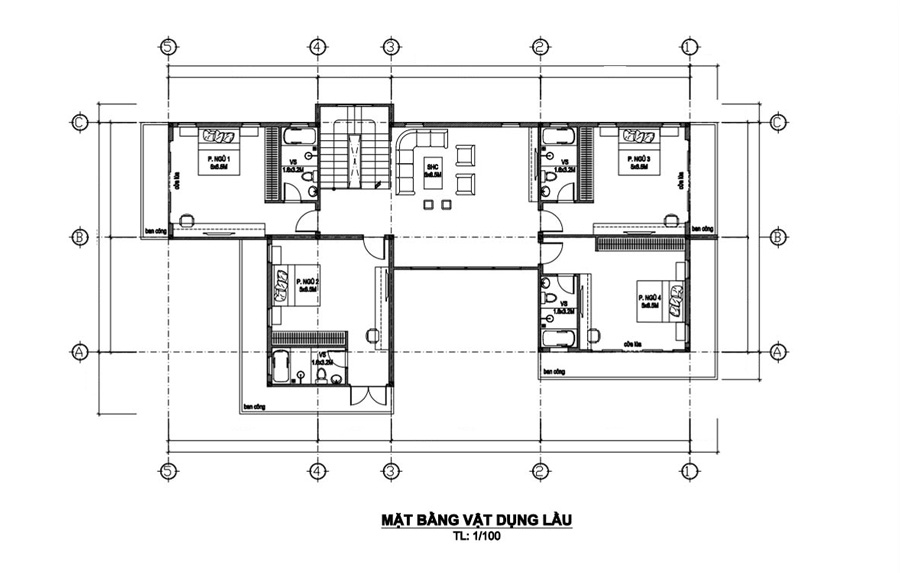 mat-bang-lau-1-biet-thu-10x20m Mặt bằng lầu 2 biệt thự 10x20m 2 tầng mái thái