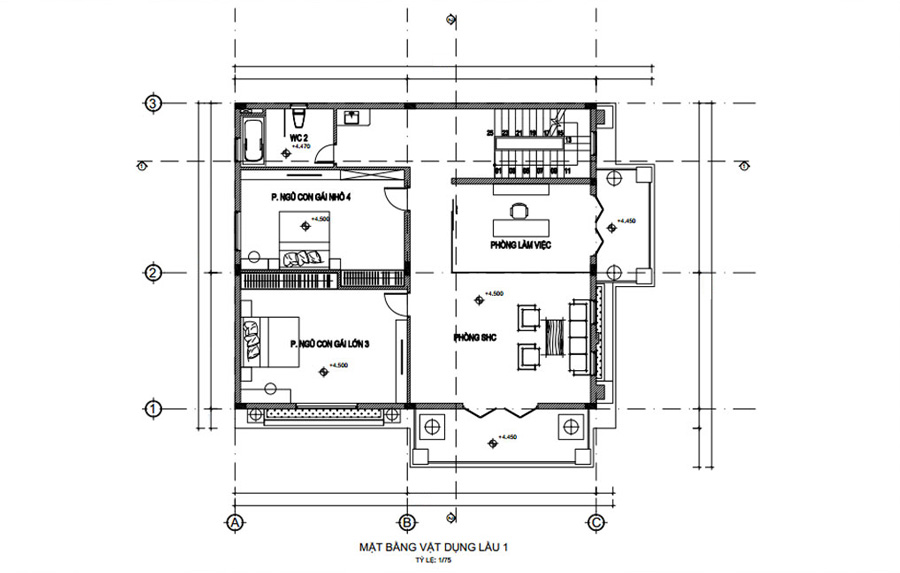 mat-bang-lau-1-biet-thu-200m2-co-gara Mặt bằng công năng lầu 1 biệt thự 200m2 3 tầng có gara